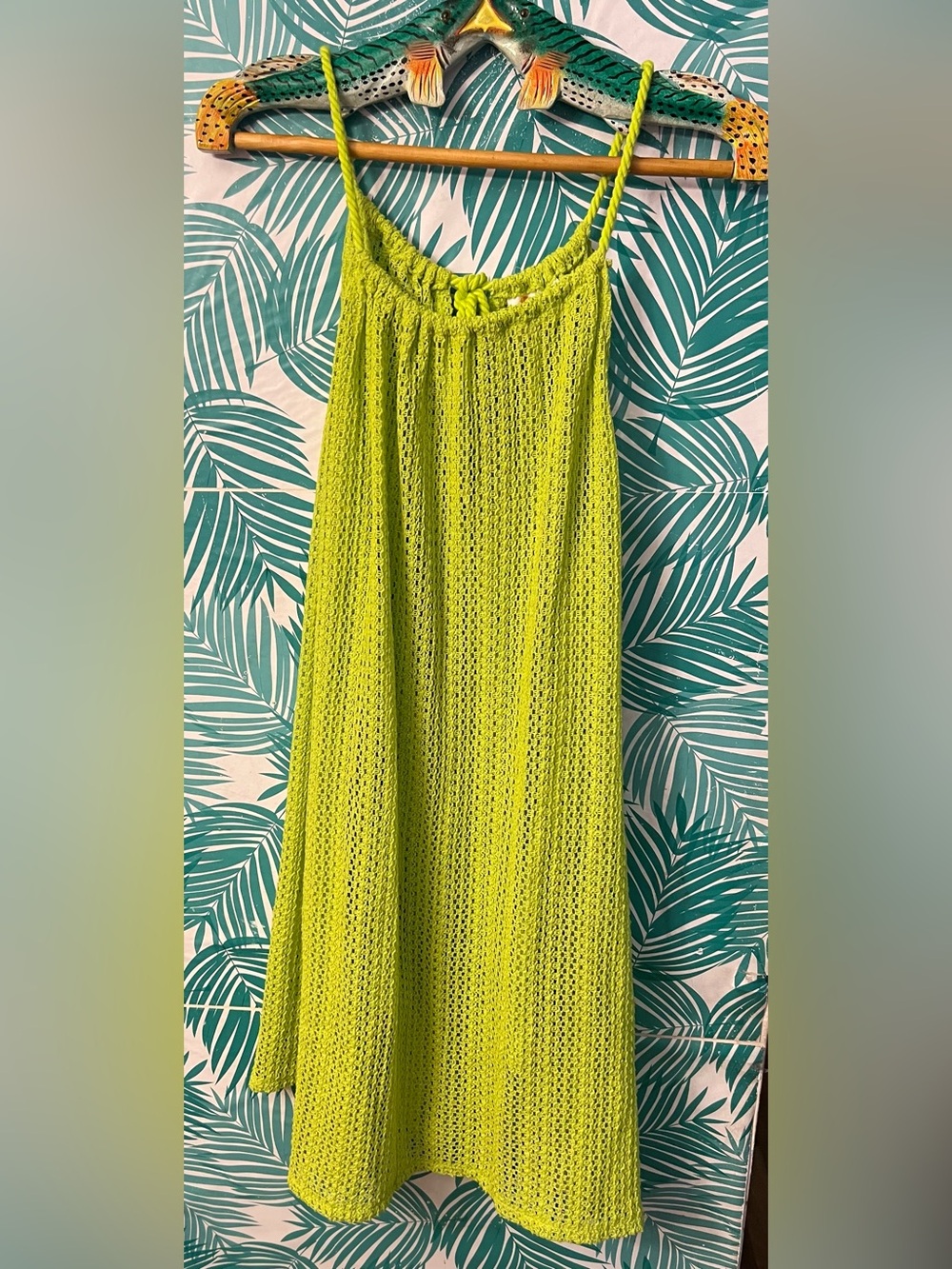 C&C California Neon Lime Open-Knit crochet tank dress Sz XL cover up swim